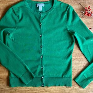 Ann Taylor LOFT gem button green scoop neck ribbed cardigan sweater S